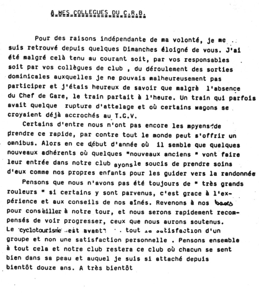 Éditorial de George Bouysset paru dans un bulletin des années 1980